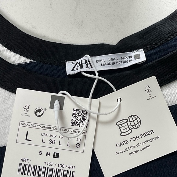 ZARA cotton dress skirt on the straps stripped Sz L & ribbed top combo Sz XL - Picture 9 of 16